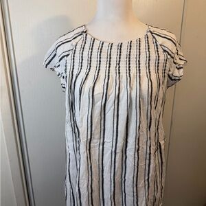 Loft Striped Short Sleeve Smocked Yoke Top